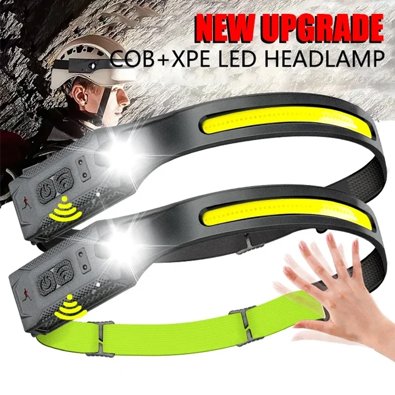 LED-Stirnlampe, USB wiederaufladbar, 3-Modus-Beleuchtung, Scheinwerfer, Taschenlampe, eingebauter Akku, Lauflicht, Camping-Taschenlampe, Notfalllampe Image