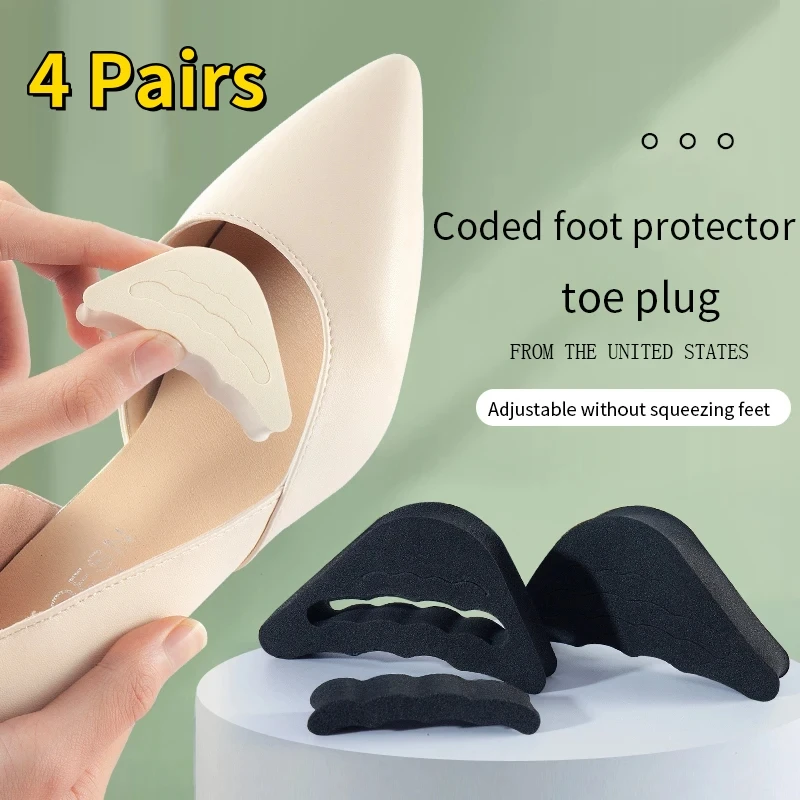 4 Paar weiche halbe Einlegesohlen, wiederverwendbare Zehenschwamm-Füller-Einsätze für Schuhe, verstellbare zu große Fußstützen-Pads, Unisex-Schuheinlagen Image