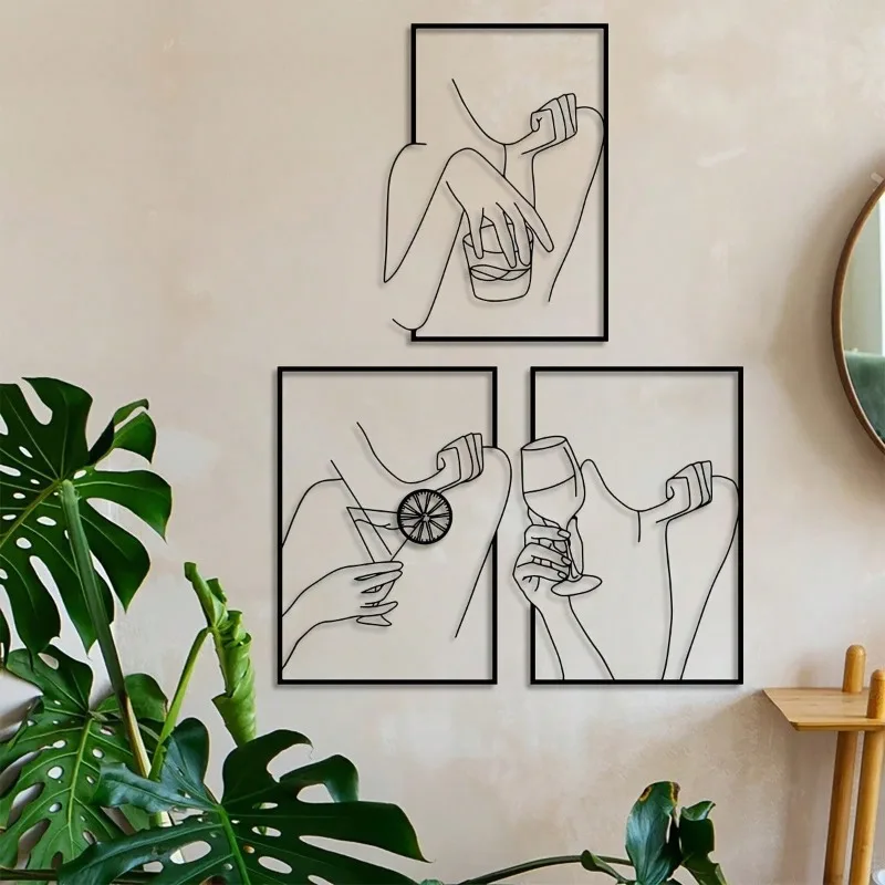 3-teiliges Damen-Wandskulptur-Set aus Metall für Getränke | Lasergeschnittenes Halloween-Weihnachtsgeschenk, Heimbar-/Wohnzimmerdekoration Image