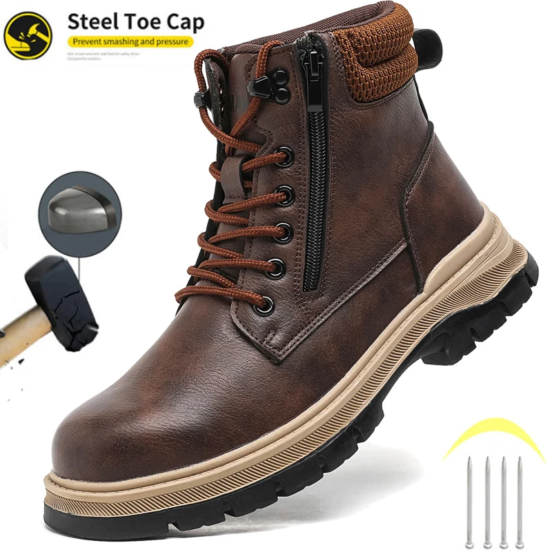Wasserdichte Sicherheitsstiefel für Herren, unzerstörbare Arbeitsstiefel mit Stahlkappe, bruchsichere, stichfeste Sicherheitsschuhe, neue Stahlkappenschuhe Image