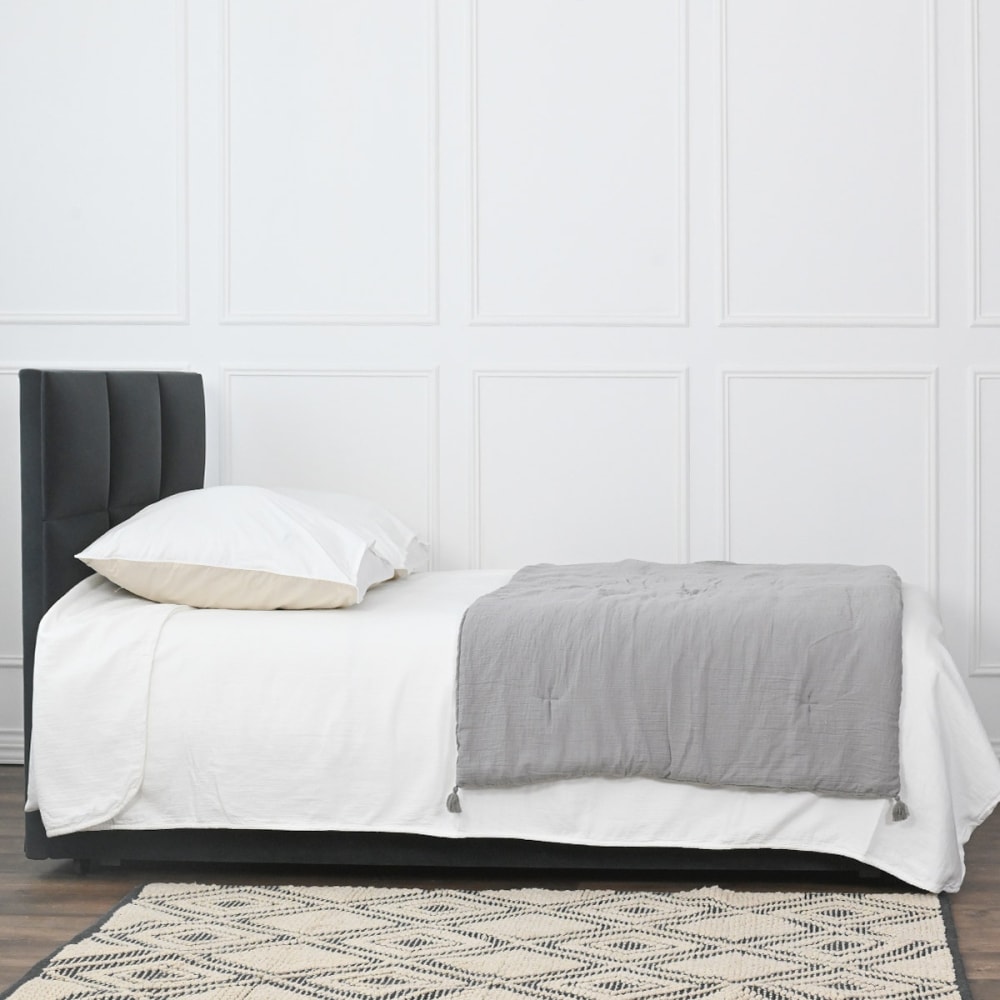 Chemin de lit gaze de coton gris perle 90x200 cm