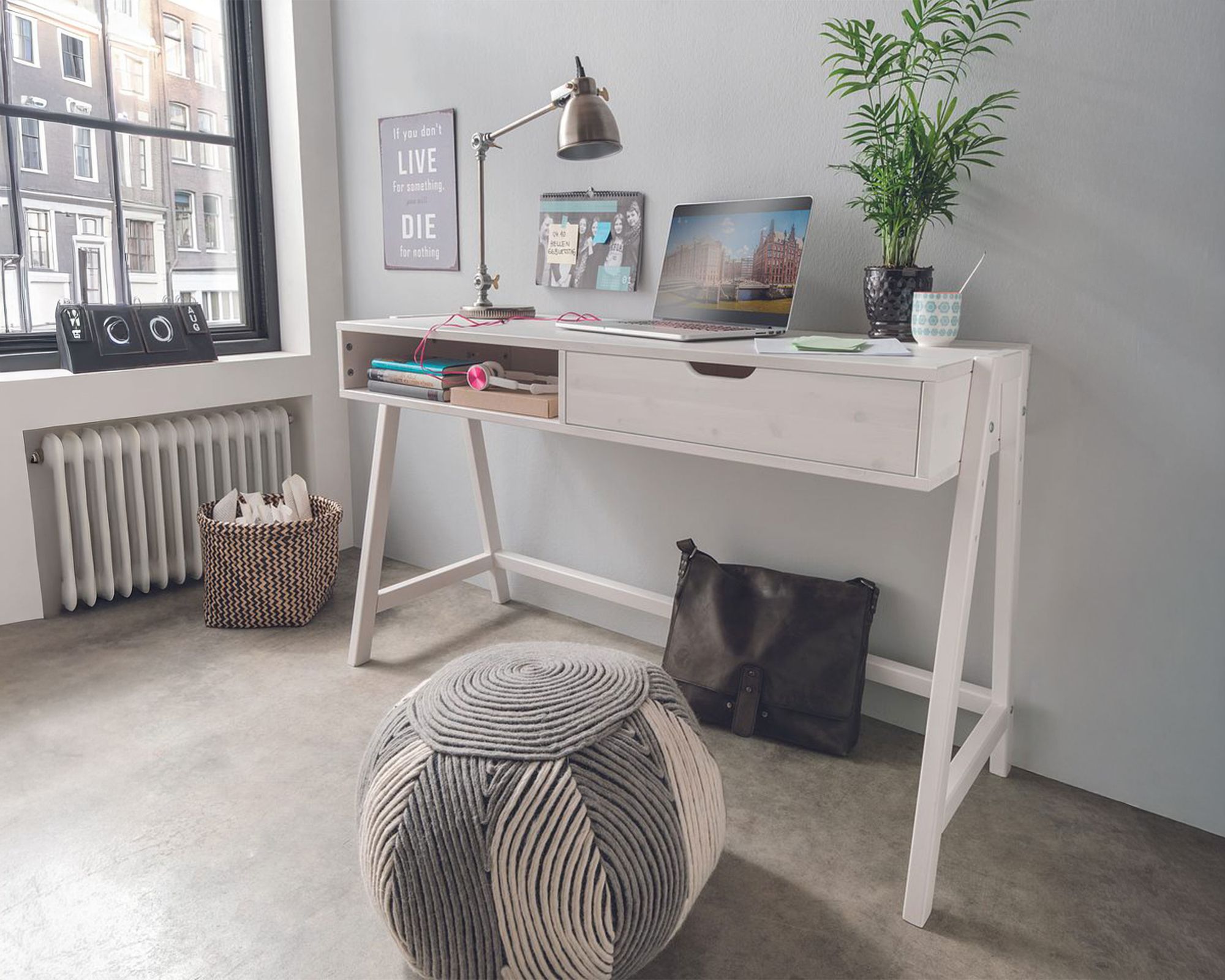 INFANSKIDS Schreibtisch - höhenverstellbar Kiefer weiß / mit Schublade