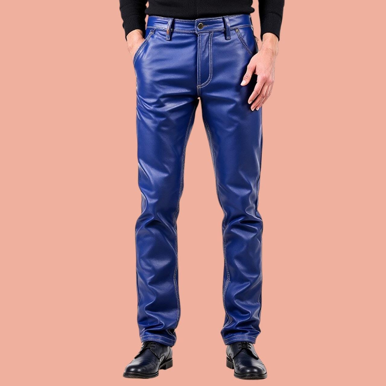 Pantaloni in vera pelle di pecora blu fatti a mano per uomo Pantaloni in pelle per lui Regalo per lui Pantaloni in pelle blu formali Jeans in pelle