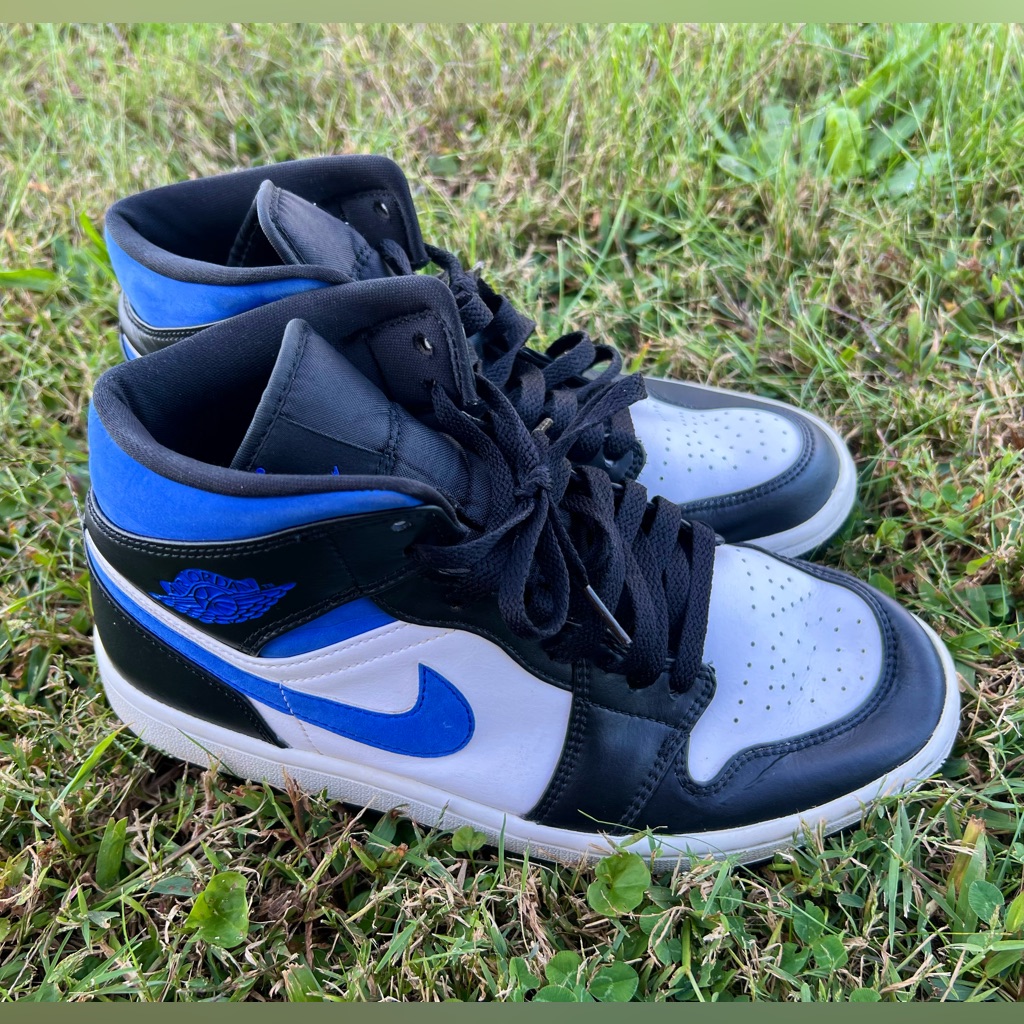 Nike Shoes | Jordan Nike Men's Air 1 Mid Gs Racer Blue/Black Athletic Shoes Size 8.5 | Color: Black/Blue | Size: 8.5