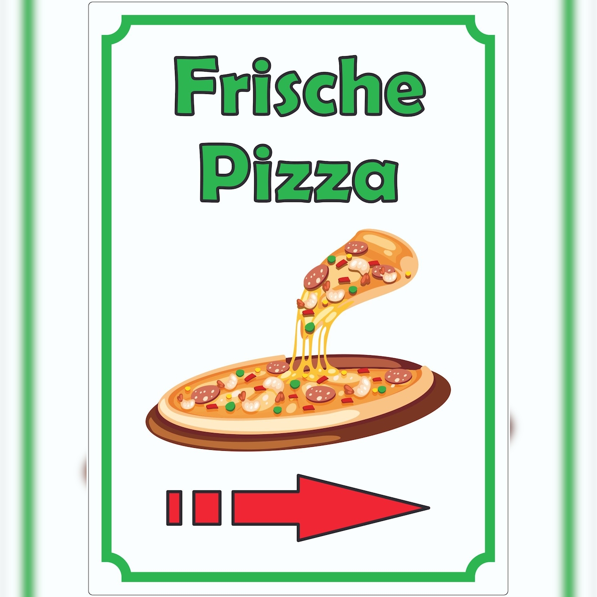 HB-Druck Frische Pizza Aufkleber Hochkant mit Pfeil rechts A6 (105x148mm) Image