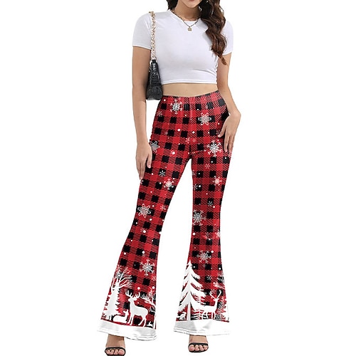 Weihnachtsmann FrauClaus Hose Damen Karomuster Schneeflocke Muster Weihnachtskostüm Erwachsene Weihnachten Neujahr Weihnachten Party Hose Image