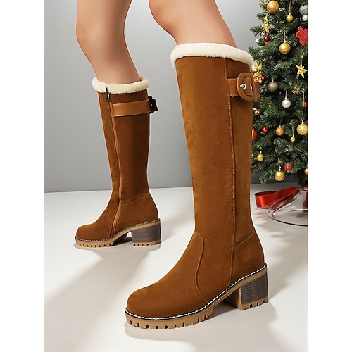 Rote Weihnachts-Schneestiefel für Damen – stylische und warme Winterstiefel für Damen – ideal für Weihnachten, Wintersport und kaltes Wetter Image