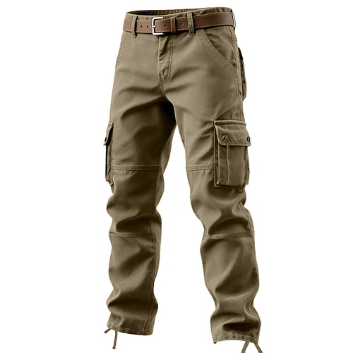 Herren Cargo-Hosen Cargohose Arbeitshosen Outdoorhose Mehrere Taschen Einfach Komfort Atmungsaktiv Volle Länge Lässig Täglich Streetwear Mode Retro Vintage Gras-Grün Schwarz Unelastisch Image