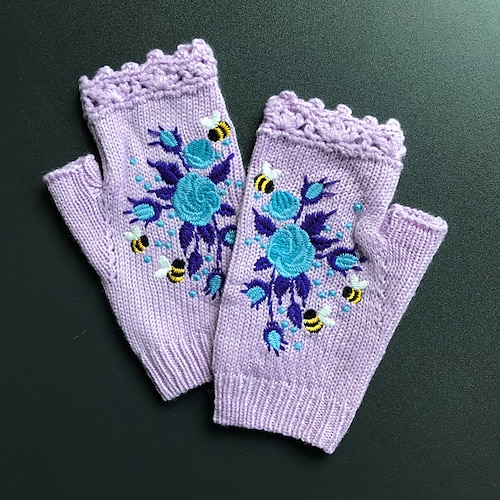 Damen 1 Paar Halbfinger / Winterhandschuhe / Gestrickte Handschuhe Streetwear / Outdoor Handschuhe - Druck / Blume Image