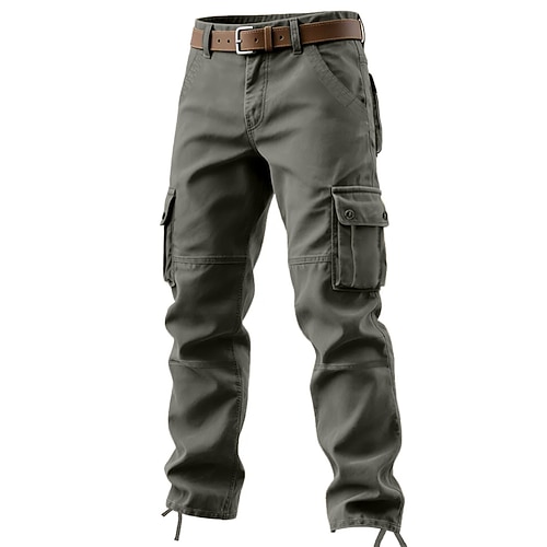 Herren Cargo-Hosen Cargohose Arbeitshosen Outdoorhose Mehrere Taschen Einfach Komfort Atmungsaktiv Volle Länge Lässig Täglich Streetwear Mode Retro Vintage Gras-Grün Schwarz Unelastisch Image