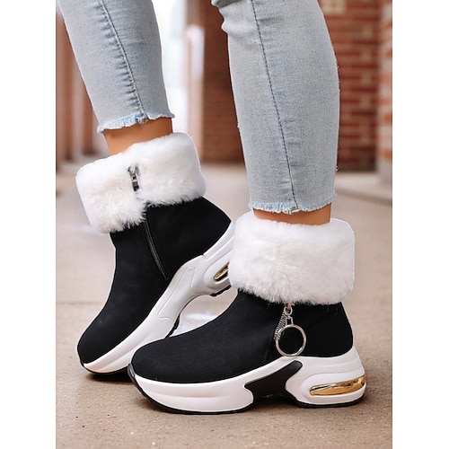 Grüne Winterstiefel für Damen mit Plüschfutter, lässige und bequeme Plateaustiefel für Feiertagspartys, Weihnachtsfeiern und gemütliches Tragen im Haus Image