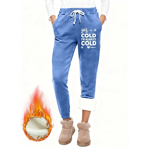 Damen Jogginghose Fleecehose Stoffhosen Urlaub Mode Basic Volle Länge Hohe Taille Buchstabe Kordelzug Tasche Druck Thermowarm Winddicht Bequem Hohe Elastizität Heim Urlaub Straße Schwarz Rosa Image