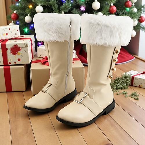 Weihnachtsmann-Kostümstiefel für Herren mit Kunstfell und goldenen Knöpfen, perfekt für Weihnachtsfeiern und Feiertagsfeiern