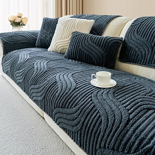 Cremefarbener Plüsch-Sofakissenbezug, 2025 neues, verdicktes, rutschfestes Sofa-Sitzpolster, weicher Schonbezug für das Sofa Image