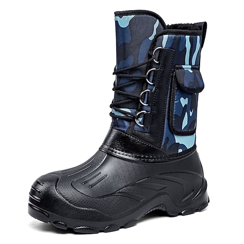 Schwarze Schneestiefel aus Kunstleder für Herren mit Camouflage-Detail – robust und stylisch für Winterabenteuer und Weihnachtsferien Image