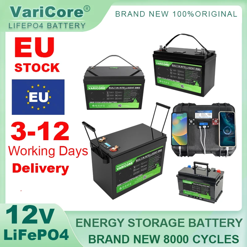 VariCore 12 V/24 V 340 Ah 200 Ah 180 Ah 120 Ah 100 Ah LiFePO4-Batterie Lithium-Eisenphosphat-Batterien Tourenwagen Solar Wind Golfwagen Image
