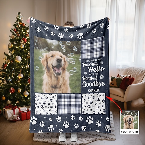Personalisierte Fotodecke - personalisierte Weihnachts-Gedenkgeschenke für Hunde und Katzen - Du warst mein liebstes Hallo und mein schwerster Abschied Image