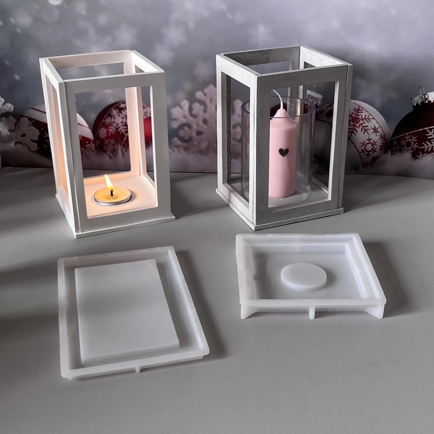Rechteckige Lampe Kerzenhalter Silikonform Hohl Quadrat Kerzenhalter Display Gips Gips Formen Image