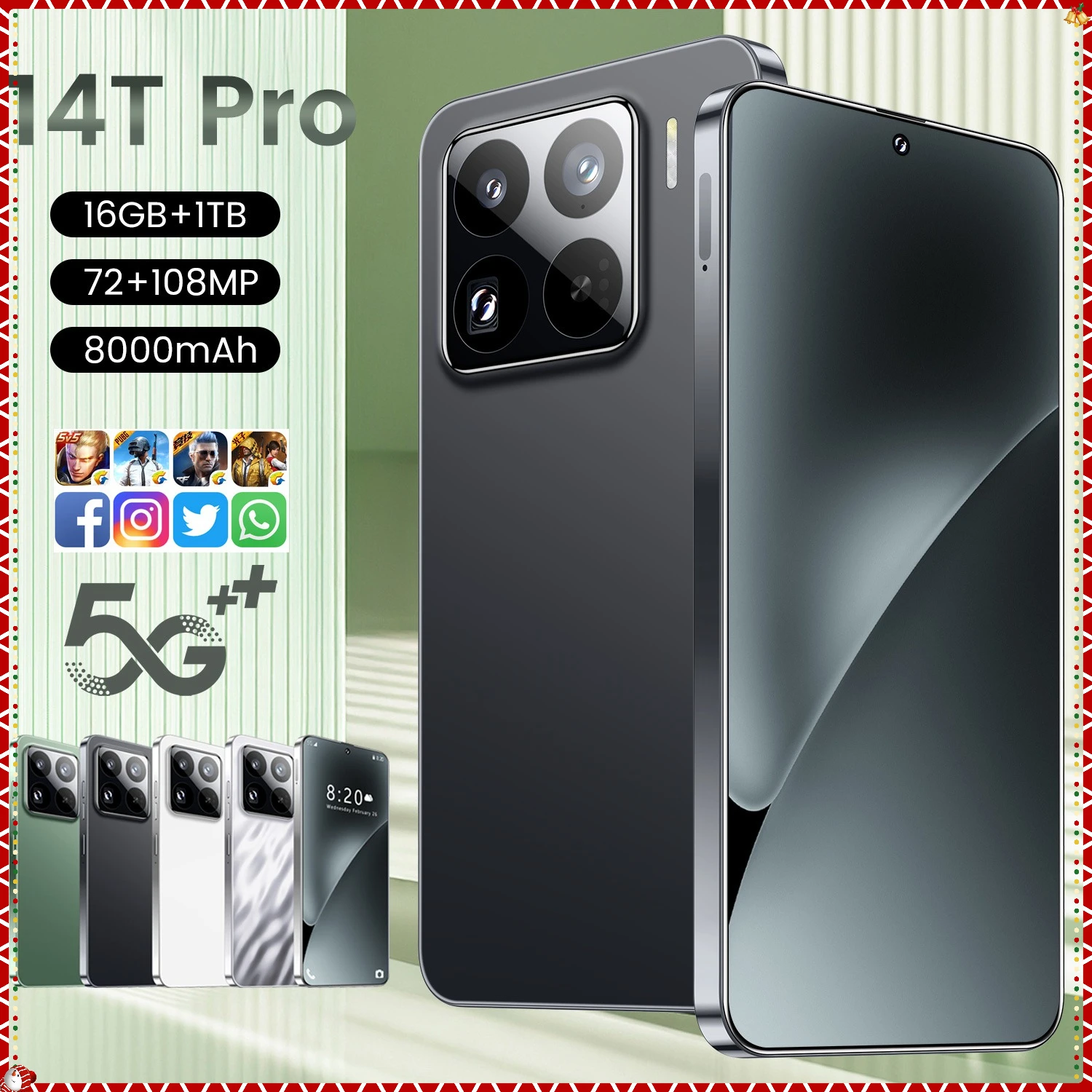2026 Brand New 14T Pro Smartphone 5G 7.3HD 22G+2TB Dual SIM Card Cell Phone Android 8000mAh Unlocked Mobile Phones Cellphones