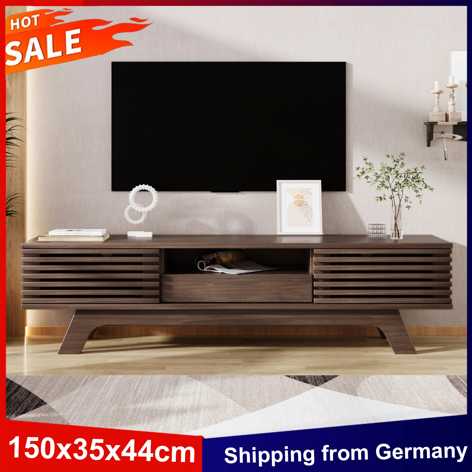 Anajqaqia 150 x 35 x 44 cm TV-Schrank mit 1 Schublade und 2 Türen, Vintage-TV-Möbel, TV-Panel, TV-Lowboard, TV-Ständer für Wohnzimmer