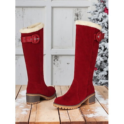 Rote Weihnachts-Schneestiefel für Damen – stylische und warme Winterstiefel für Damen – ideal für Weihnachten, Wintersport und kaltes Wetter Image