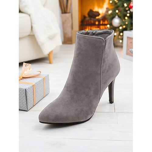 Rote Wildleder-Stiletto-Stiefeletten für Damen mit Reißverschlussdetail, spitzer Zehenbereich, elegant und schick, perfekt für Weihnachten, Feiertagspartys und formelle Anlässe Image
