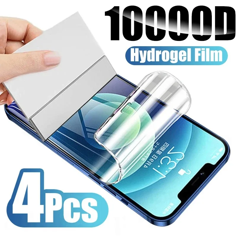 4 Stück Silikon-Displayschutzfolie für iPhone 11 12 13 14 15 16 Pro Max, weiche Hydrogelfolie für iPhone 7 8 15 Plus 13 12 Mini XS XR X Image