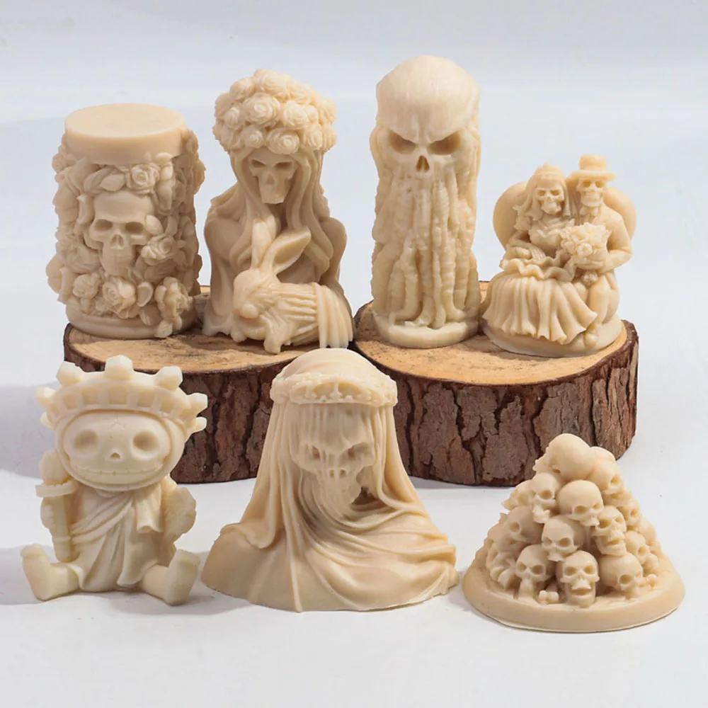 3d Halloween Schädel Sammlung Kerze Silikon form Handwerk Aroma therapie Kerze Gips Harz Schimmel Halloween Party Dekoration Image