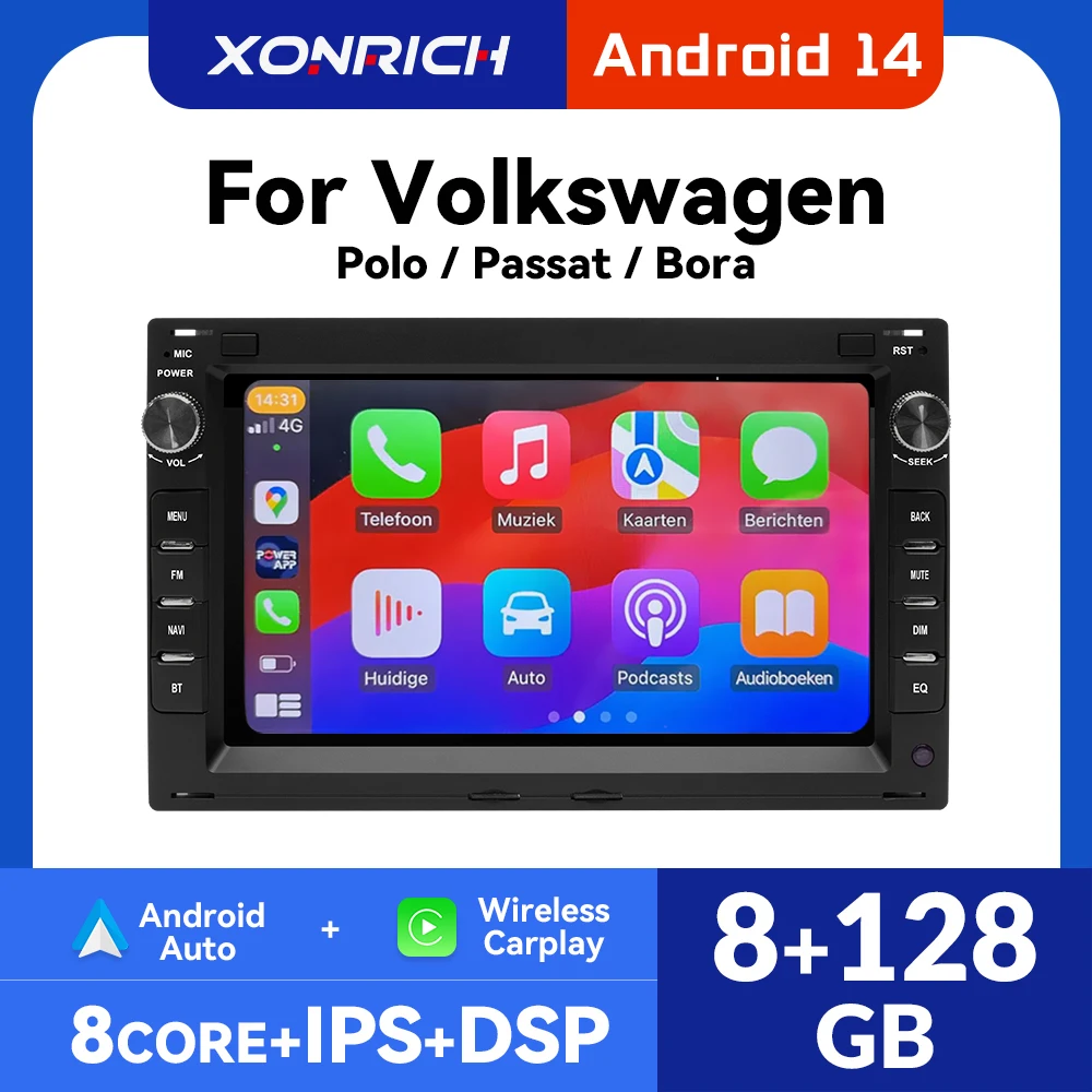 Android 14 Auto Radio Player Für VW PASSAT B5 MK4 MK5 SHARAN Jetta Bora Polo TRANSPORT T5 CITI CHICO 128GB GPS 4G Wifi Multimedia Image