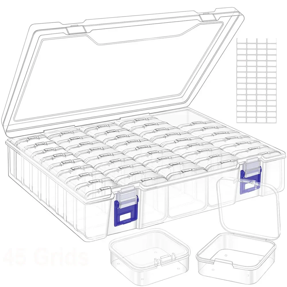 Transparente Aufbewahrungsbox mit Deckel – tragbarer Bastel-Organizer, verstellbare Fächer, stapelbare Perlen und Schmuckschatulle, Anzug Image