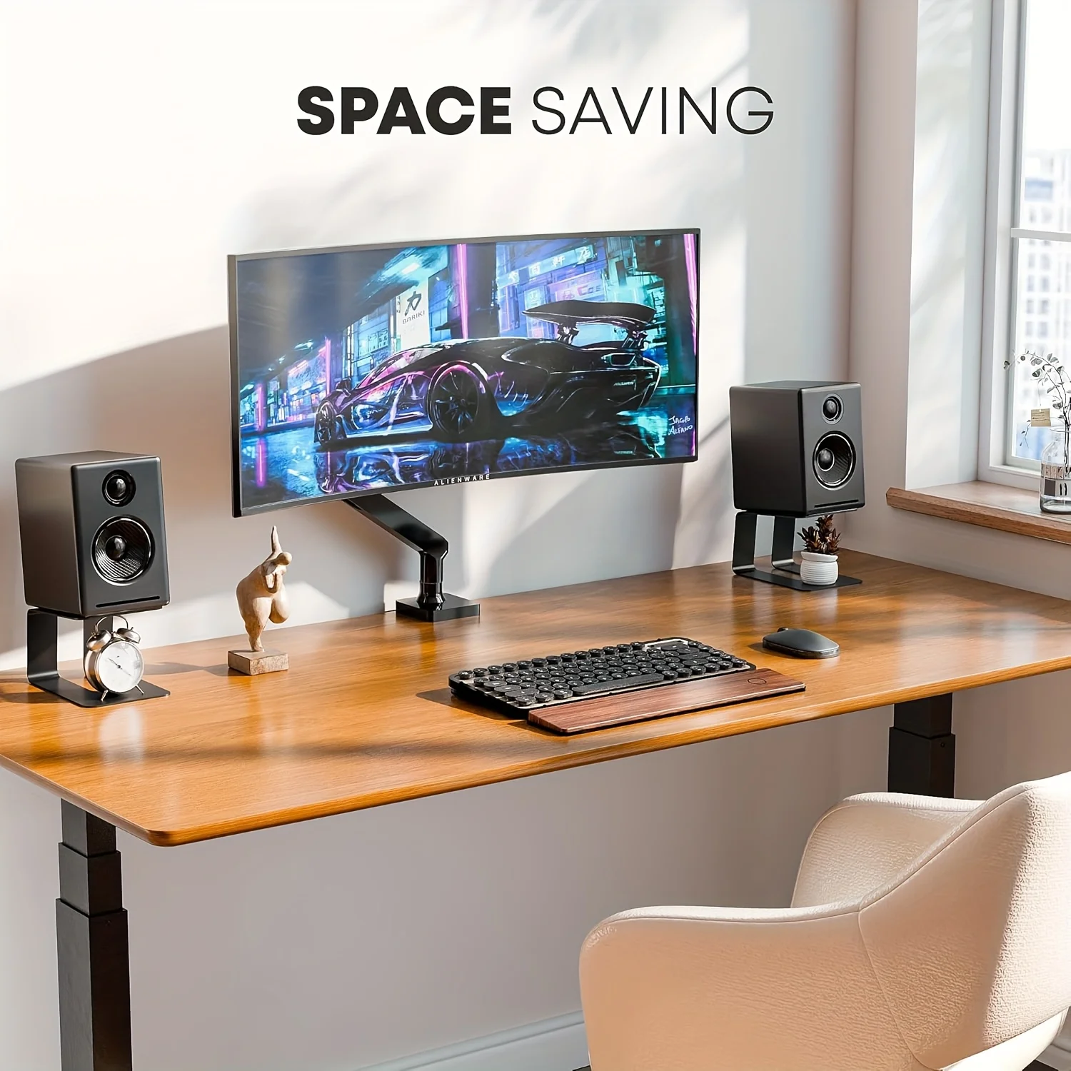 Desktop-Lautsprecherständer, Bücherregal-Lautsprecherständer aus Metall mit stoßdämpfenden Pads, 5 ° Neigbare Computer-Lautsprecherständer Image