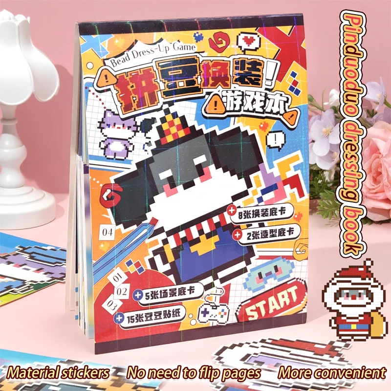 A Bean-Shaped Sticker Book, Mini Pixel-Style Sticker Book, Mosaic Sticker Book, Stress-Relief Item, Digital Color Code Collage Sticker Book