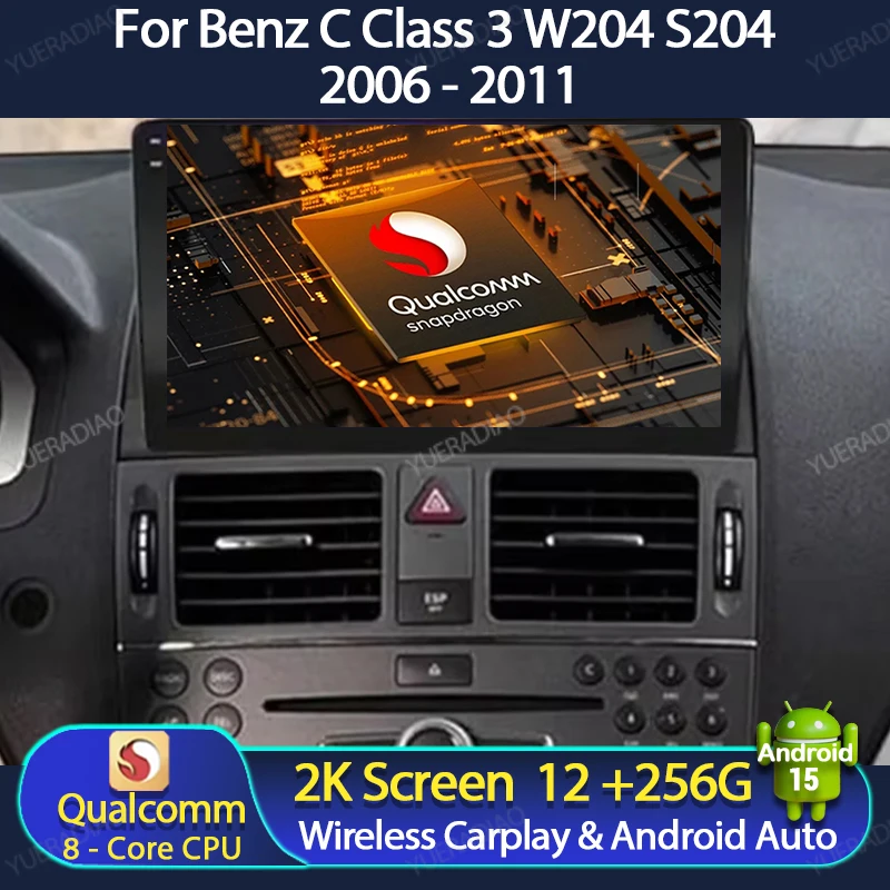 Android 15 Auto Radio Für Mercedes Benz C Klasse 3 C220 C180 W204 S204 2006-2011 Carplay Auto 4G WIFI Multimedia Video Player BT Image