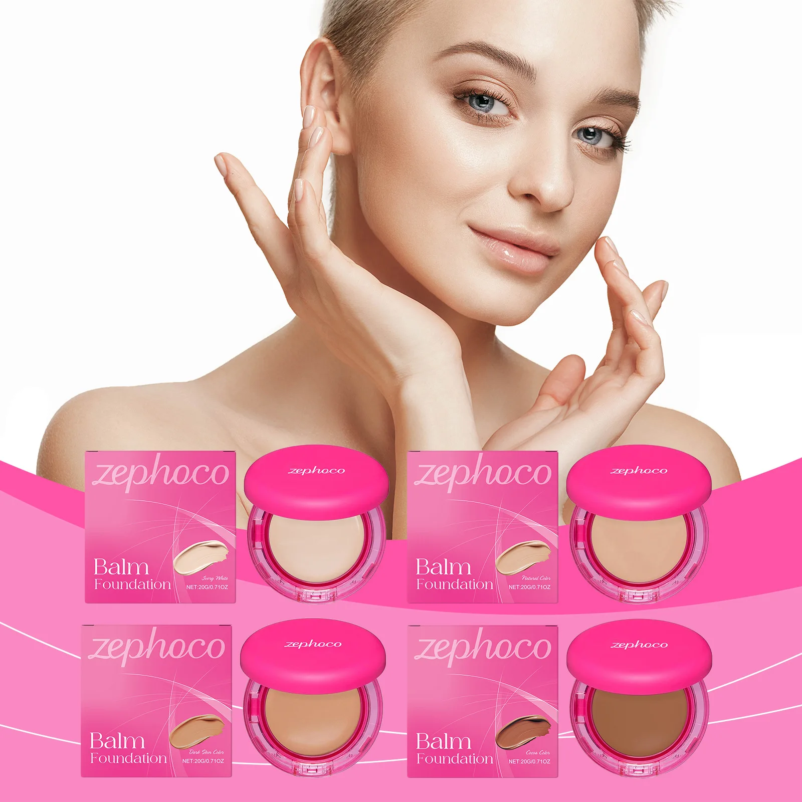 Zephoco Balm Foundation 4 Color Long Lasting Oil Control Age-Defying Matte BB Cream Foundation High Coverage Makeup Products 20g