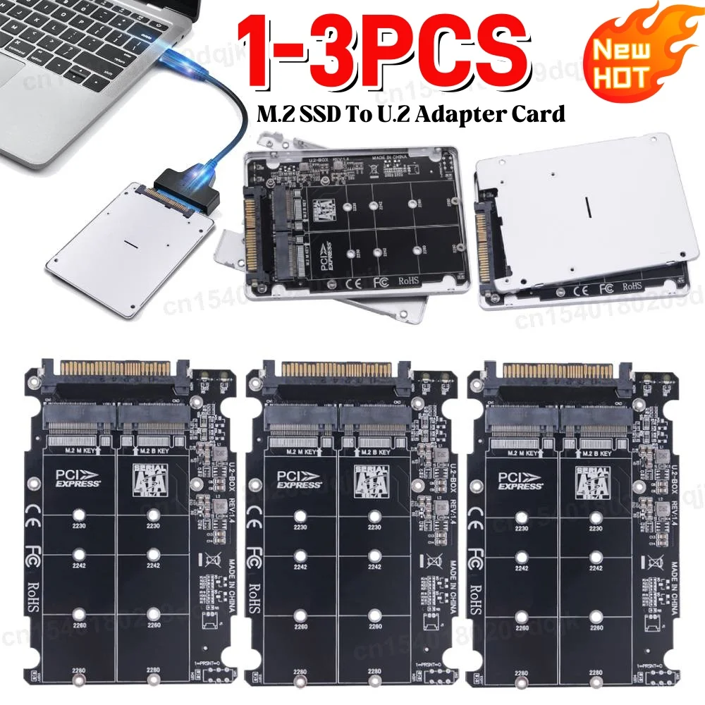 1-3X M.2 SSD zu U.2 Adapterkarte M.2 NVMe SATA-Bus NGFF SSD zu PCI-e U.2 Adapter PC-E3.0X4 mit Gehäuse für 2230/2242/2260/2280 SSD Image