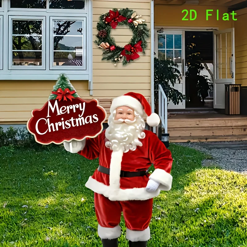1Pcs Santa Claus Garden Indoor and Outdoor 2D Acrylic Merry Christmas Sign Decor Wear Plug in Christmas Garden Flags for Outside