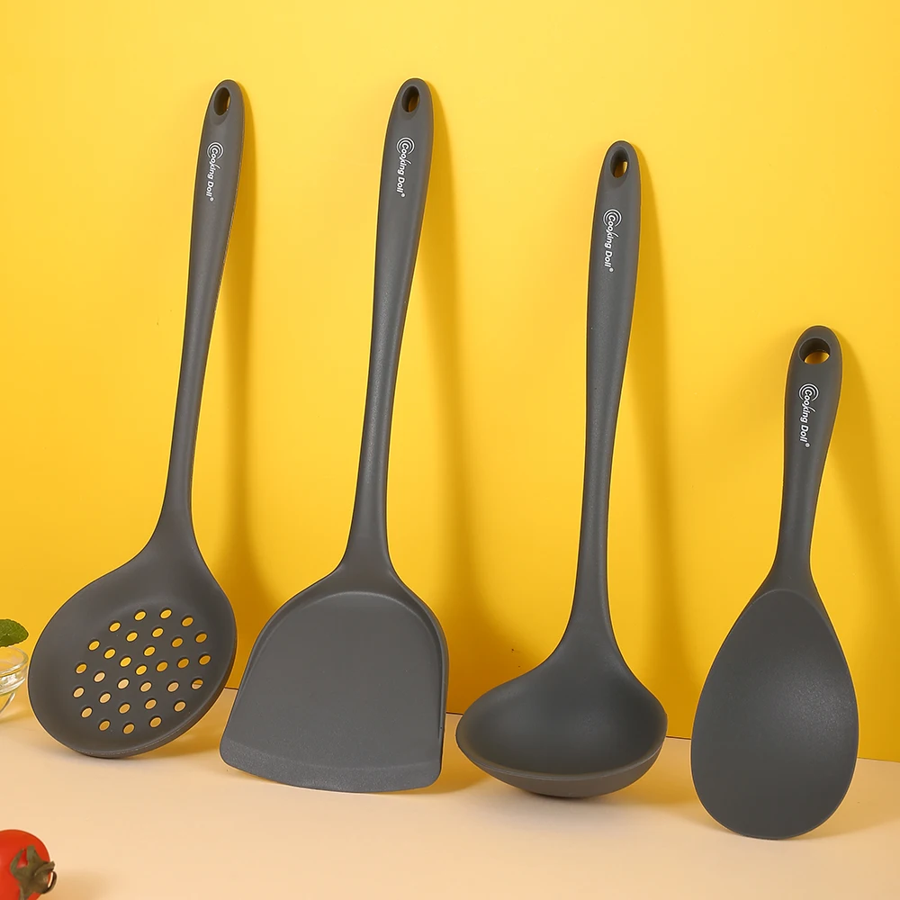 Thickened gray silicone kitchen utensils, kitchen spatula, soup spoon, kitchen multifunctional cooking silicone spatula