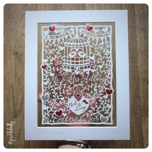 Regalo di nozze, regalo di nozze personalizzato, regalo di nozze Mr & Mrs, regalo per il giorno delle nozze, regalo di nozze Papercut, ricordo di nozz