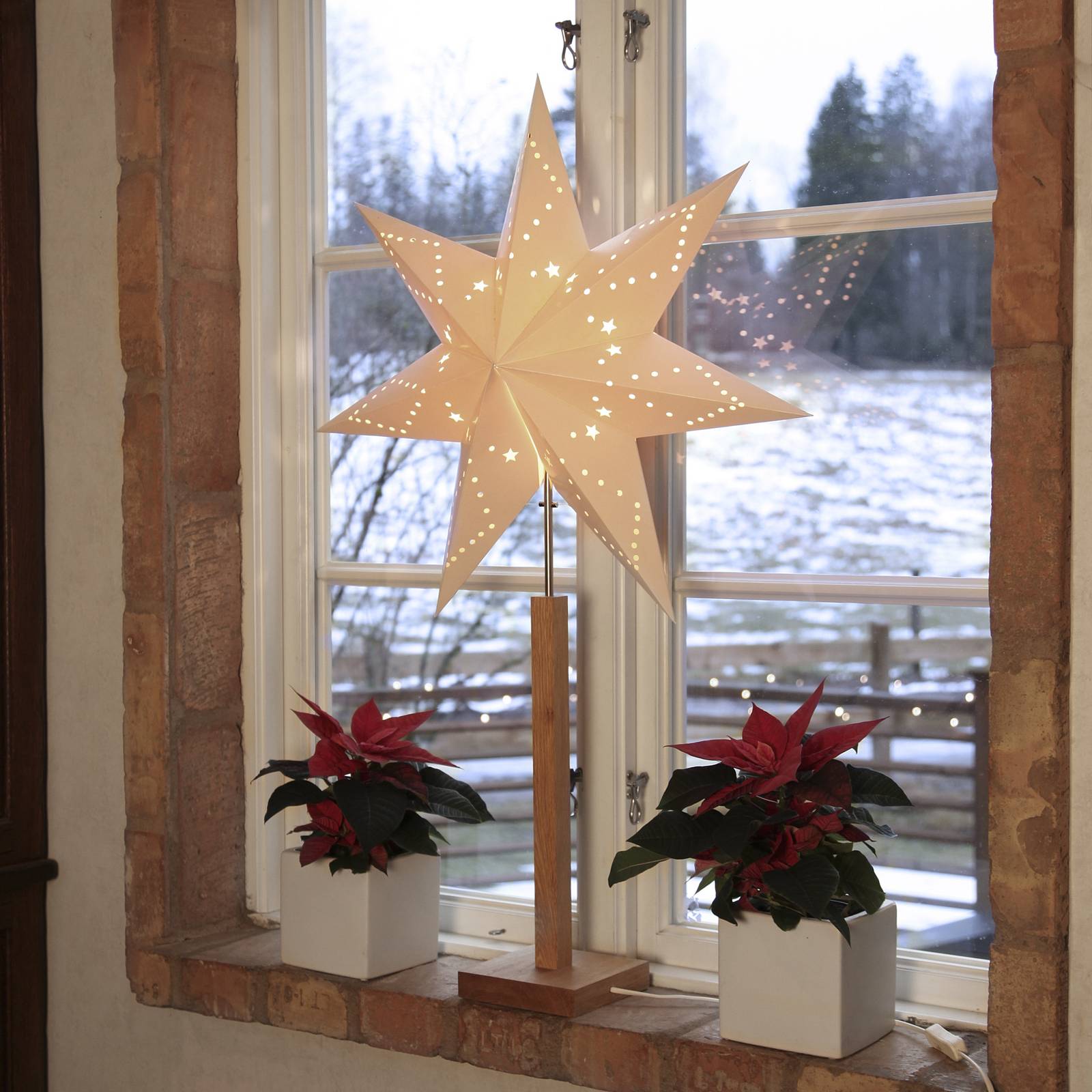 STAR TRADING Standstern Karo Maxi eiche natur/weiß, Holz dunkel, Holz