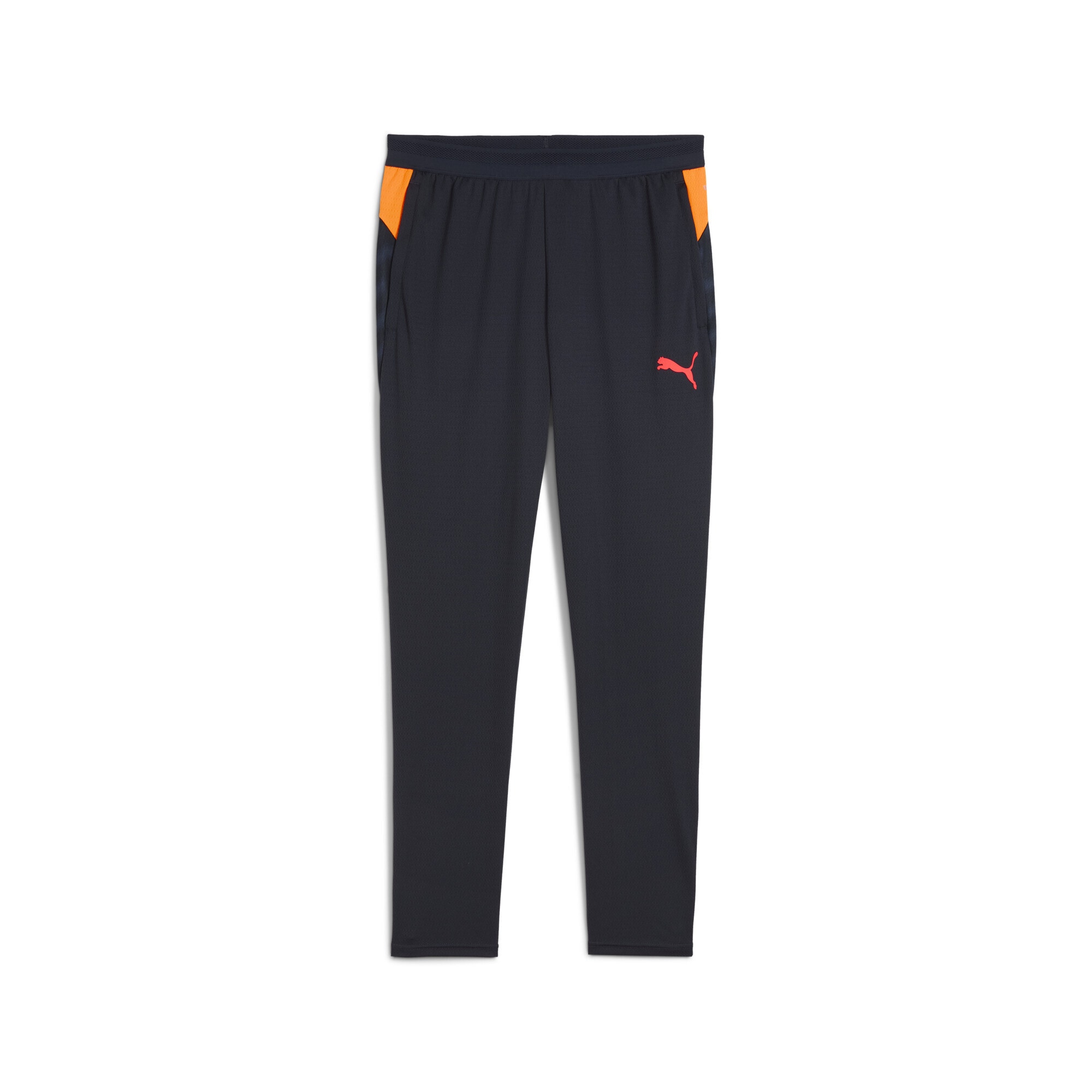 Sporthose PUMA "IndividualCUP Fußball Trainingshose Herren", Damen, Gr. XL, Normalgrößen, new navy glowing rot heat fire blau orange, Obermaterial: 100% Polyester; Taschenfutter: 100% Polyester; Unterer Bund: 89% Polyester, 11% Elasthan, bedruckt,...
