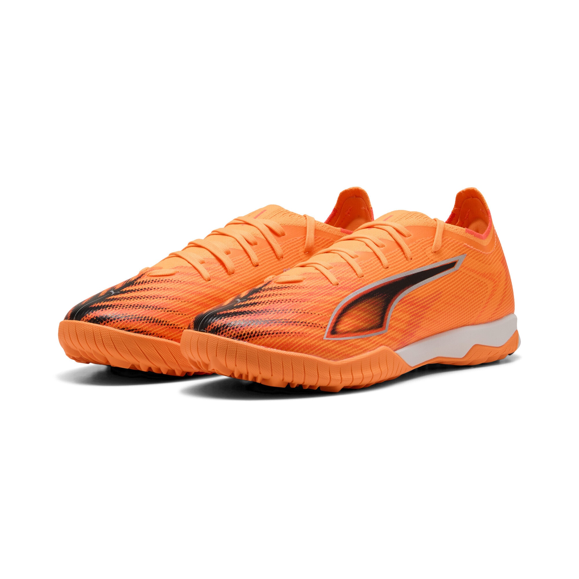 Fußballschuh PUMA "ULTRA 6 MATCH TT Fußballschuhe Erwachsene", Damen, Gr. 44,5, heat fire schwarz glowing rot orange, Obermaterial: Synthetik, Textil; Futter: Synthetik, Textil; Innensohle: Textil; Laufsohle: Gummi, Schuhe Fußballschuh