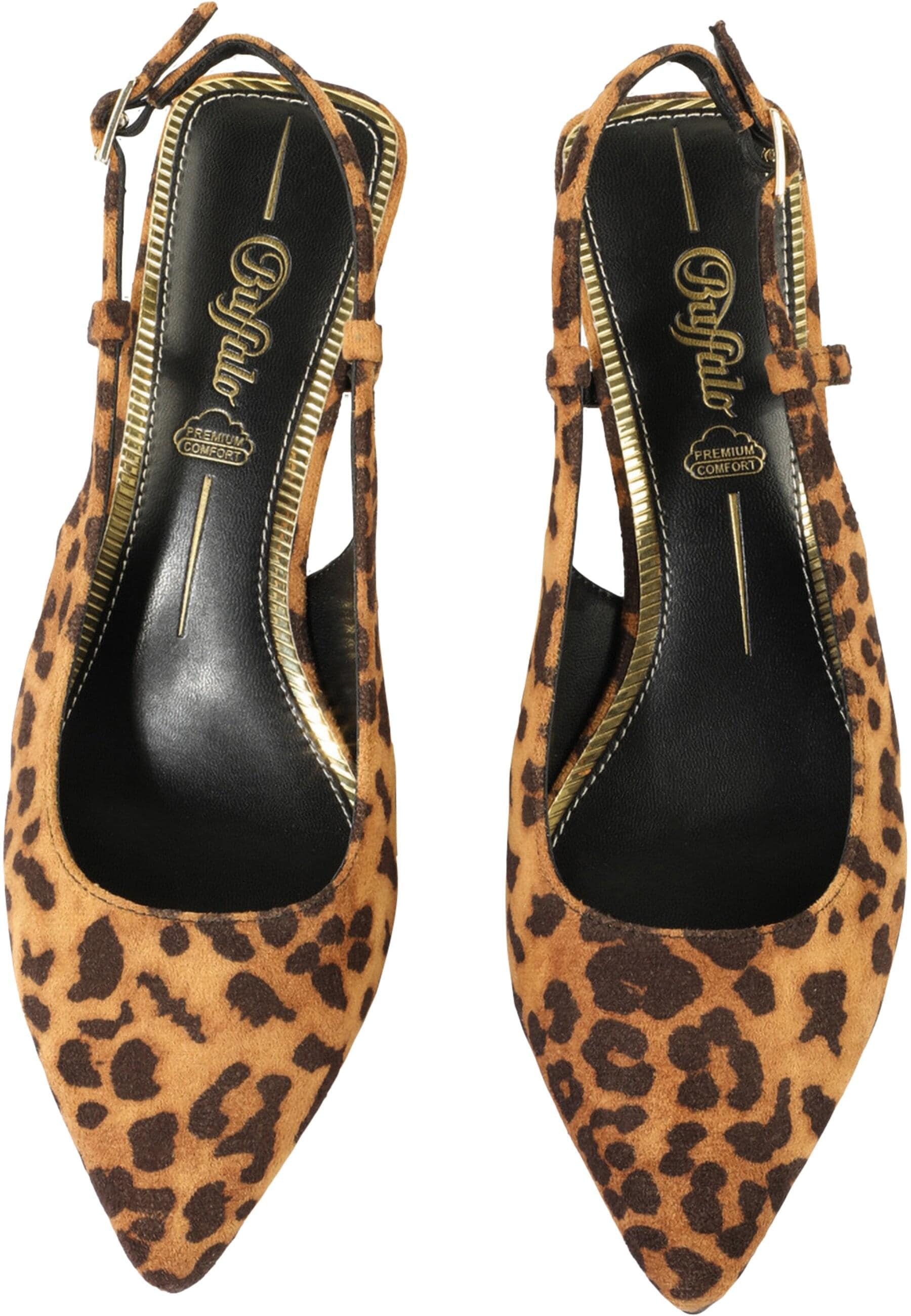High-Heel-Pumps BUFFALO "Buffalo Sling Back- Vegan Suede", Damen, Gr. 40, braun leo, schwarz, Kunstfaser, unifarben, Schuhe