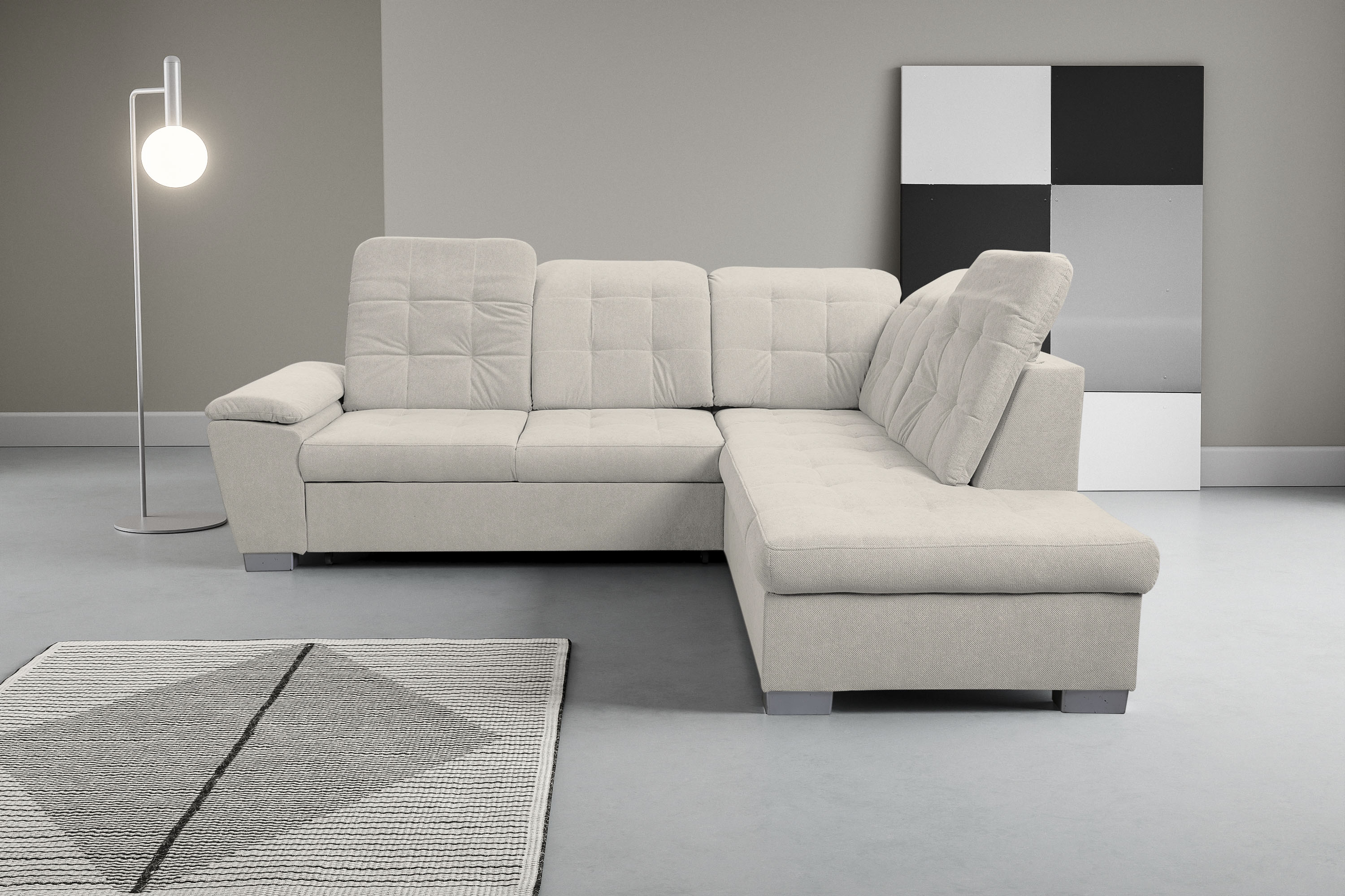 Ecksofa WERK2 "Bonny inkl. Kopfteilverstellung, Bettfunktion, Stauraum, L-Form", natur, B:265cm H:103cm T:215cm, 100% Polyester, Sofas, Komfortwunder mit Schlaffunktion, verstellbarem Kopfteil & Stauraum.