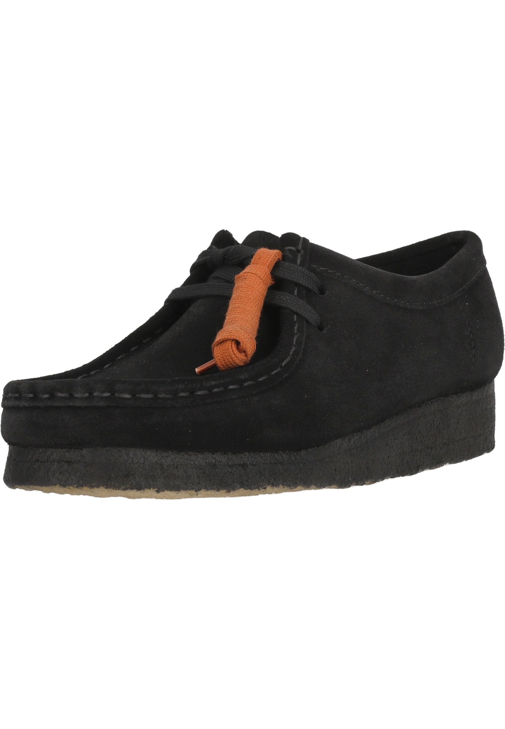 Schnürschuh CLARKS "Wallabee. Black Sde", Damen, Gr. 39,5, schwarz, Leder, Schuhe Schnürschuh, mit unnachahmlicher Kreppsohle