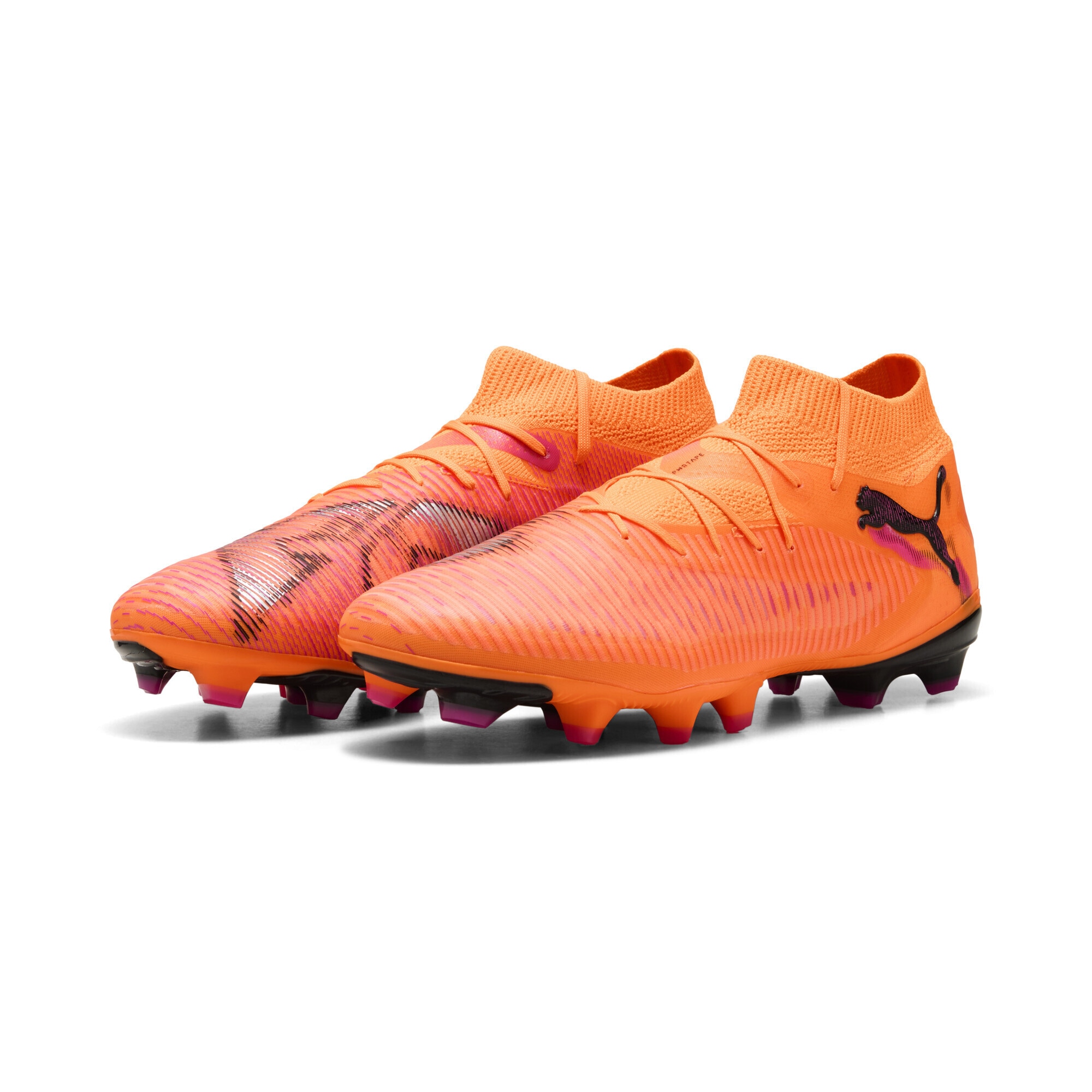 Fußballschuh PUMA "FUTURE 8 PRO FG/AG Fußballschuhe Erwachsene", Herren, Gr. 39, heat fire schwarz ravish orange pink, Obermaterial: Textil, Synthetik; Futter: Textil, Synthetik; Innensohle: Textil; Laufsohle: Synthetik, Schuhe Fußballschuh