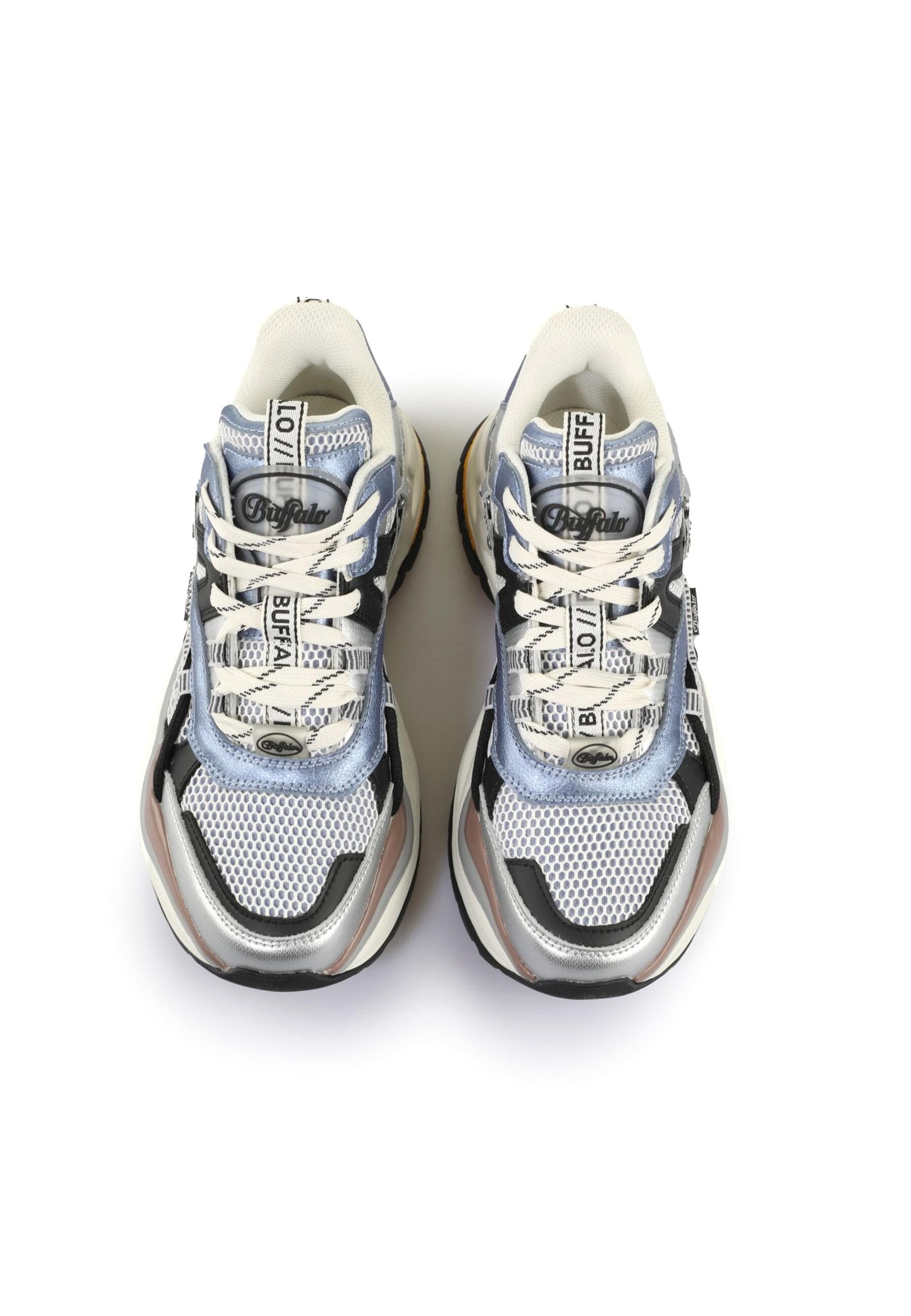 Trainingsschuh BUFFALO "Buffalo Triplet Hollow - Vegan Nappa/Mesh", Damen, Gr. 42, blau, silber, unifarben, Schuhe