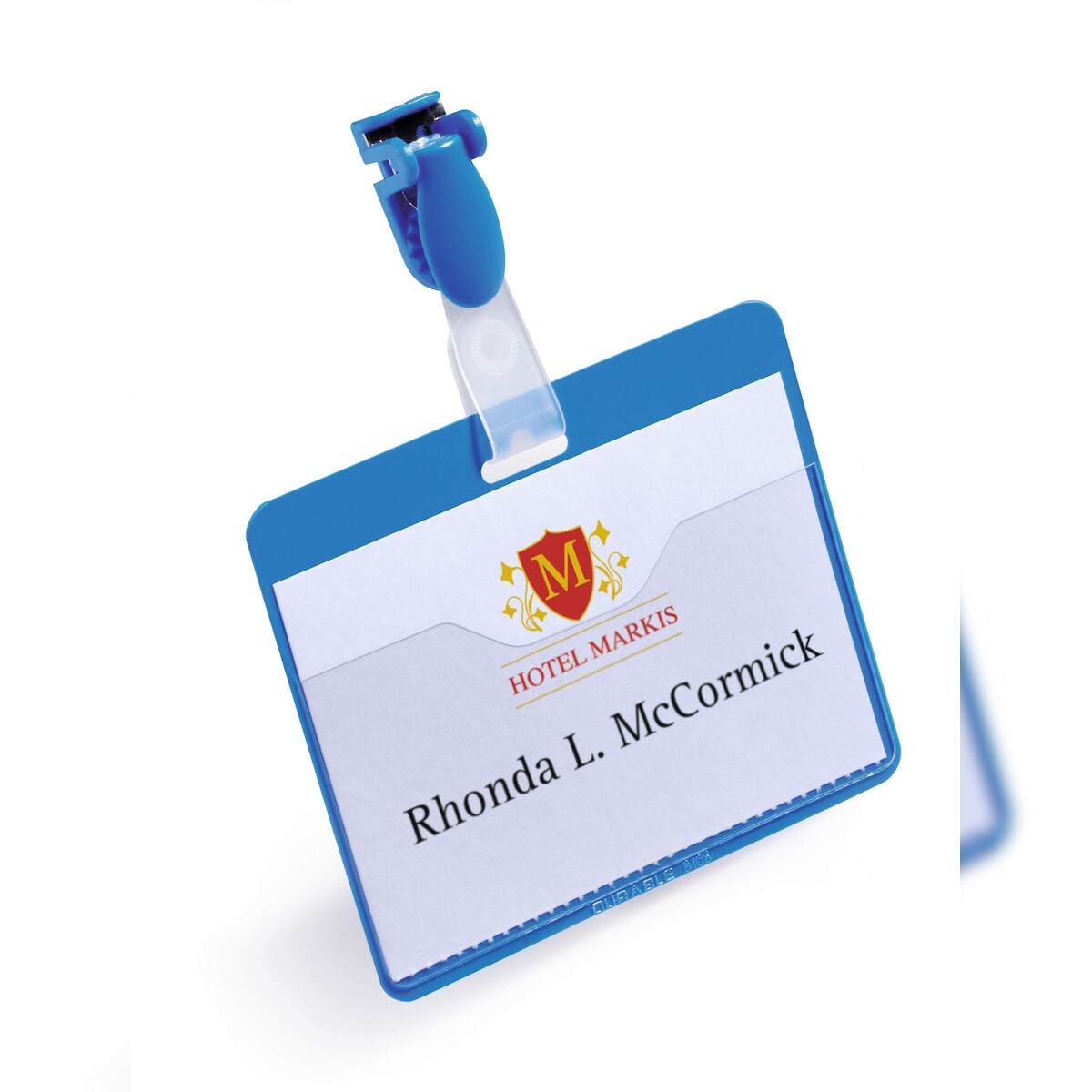 Durable Namensschild 60x90mm bl 25St Querformat mit Clip vorn offen Image