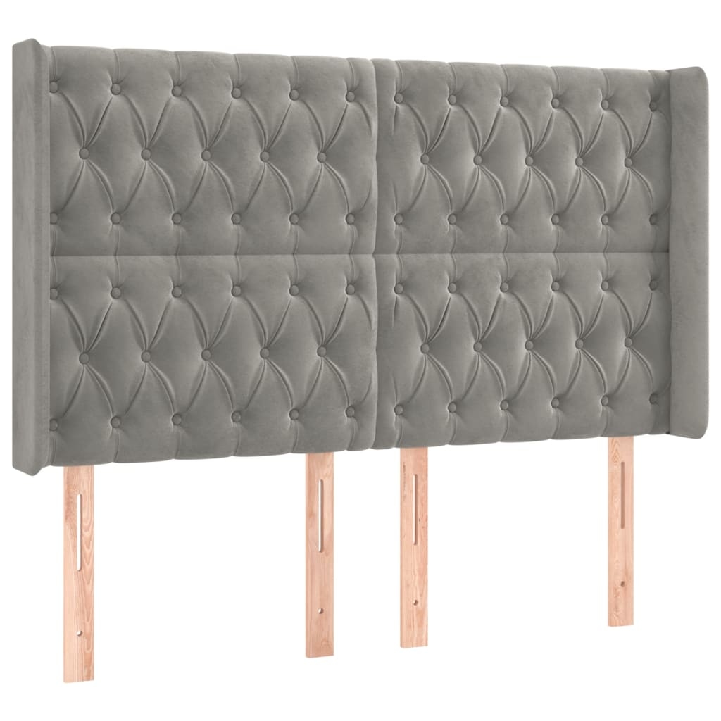 vidaXL Kopfteil mit Ohren Hellgrau 147x16x118/128 cm Samt Image