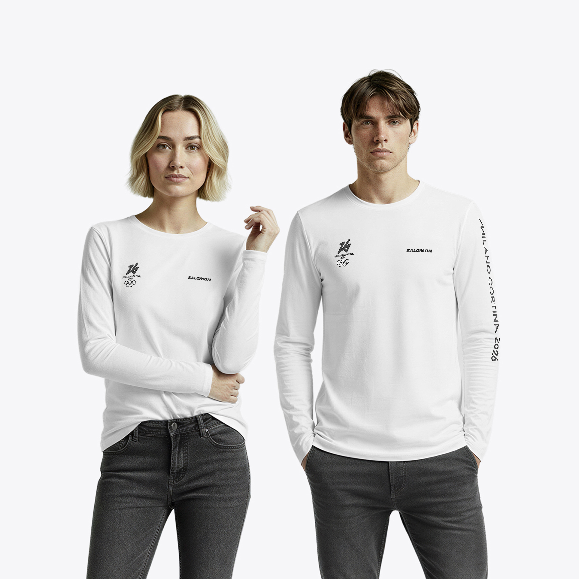 Langärmliges T-Shirt mit Salomon-Logografik für die Olympischen Spiele 2026 in Milano Cortina – Unisex – Weiß Image