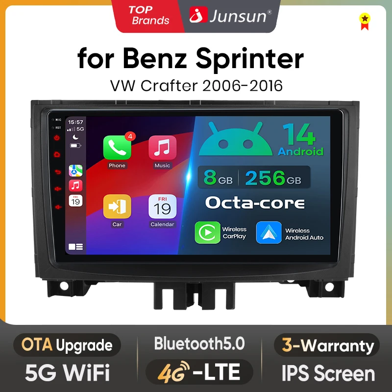 Junsun AI Wireless CarPlay für Apple Android 14 Auto Autoradio für Benz Sprinter VW Crafter 2006 2007-2016 Multimedia Navi Stereo Image